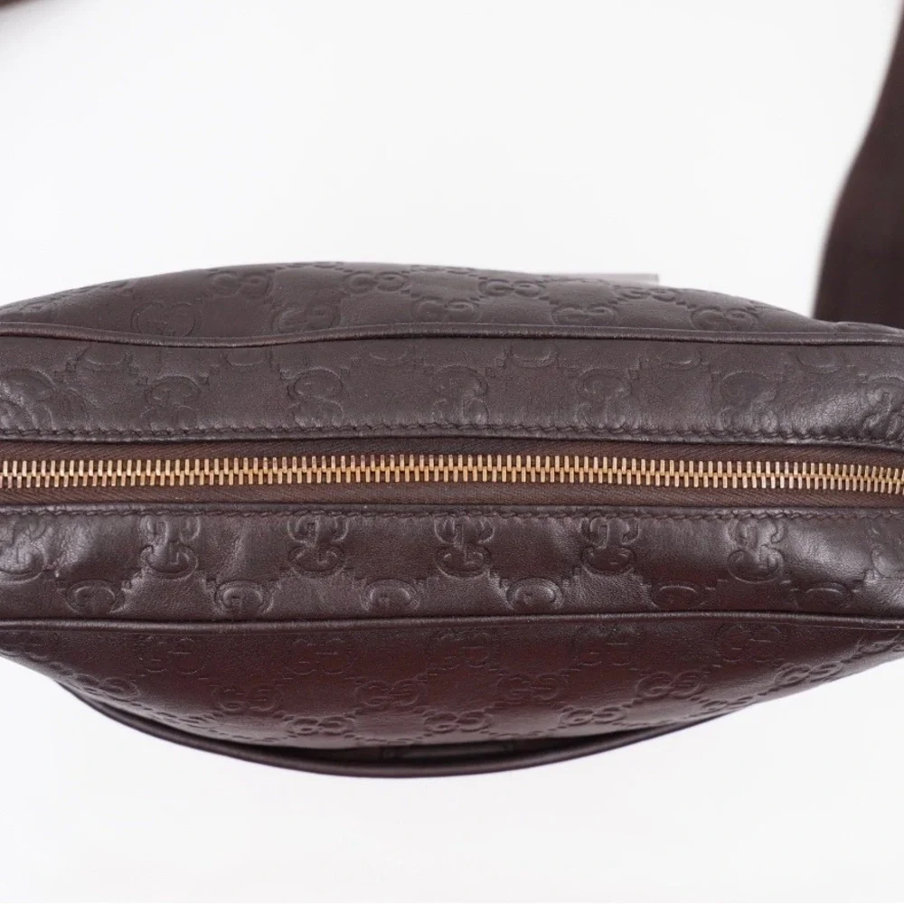 Gucci Dark Brown Embossed Leather Messenger Bag - Picture 2 of 8